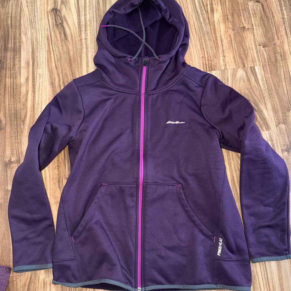 Eddie Bauer Free Heat Hoodie woman purple PL large petite Full Zip Jacket